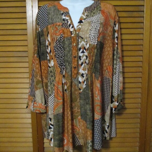 Ava & Grace top Boho Patchwork V neck flowy stretchy fall colors size 2x - Picture 1 of 8